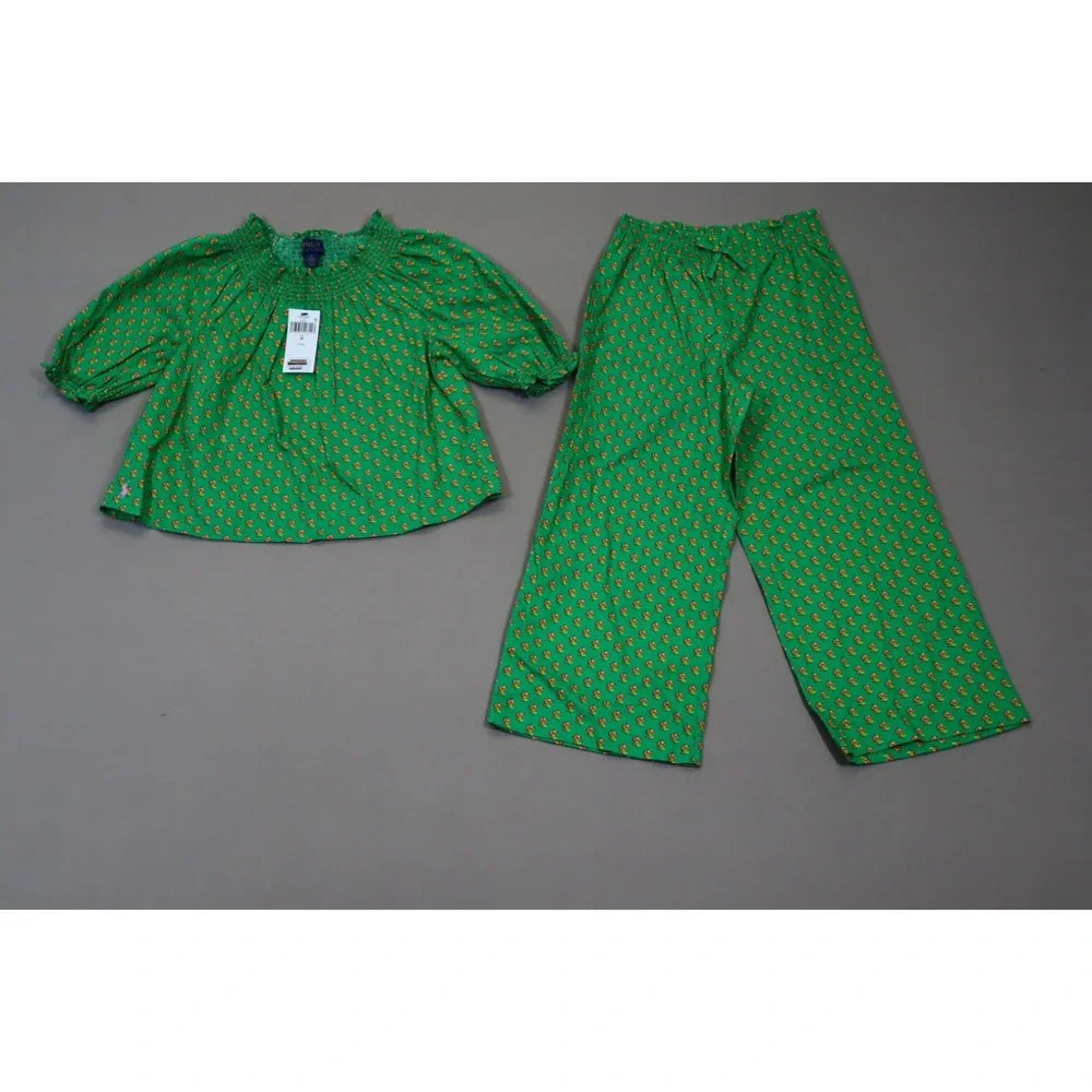 Polo Ralph Lauren Girl's Floral‎ Smocked Cotton Top and Pant Set Size 8